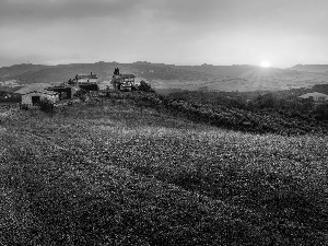 Houses, Tuscany, Great Sunsets, The Hills, Italy, Way, Meadow