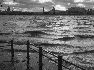 Houses, Palaces, lake, pier, rough