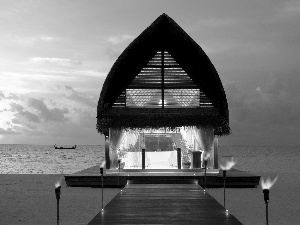 Houses, Platform, sea, Beaches, Tropical