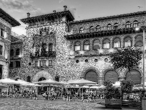 Houses, Restaurant, fragment, towns, evening