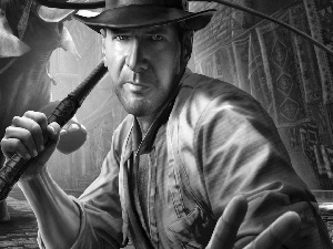 a man, Elephant, Indiana Jones, Hat