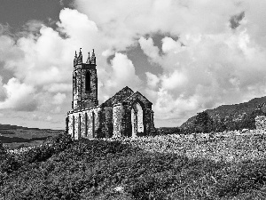 Church, clouds, Ireland, White