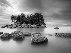 Islet, lake, Stones