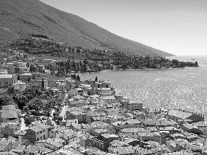 Town, sea, Italy, Mountains