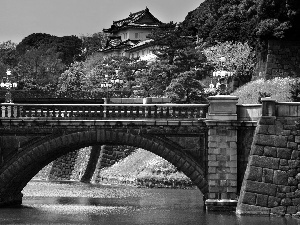 Castle, River, Japan, bridge