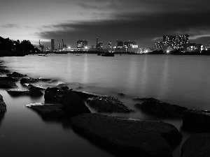 sea, Great Sunsets, Japan, Stones