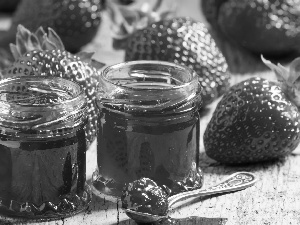 strawberries, strawberry, Jars, Jam