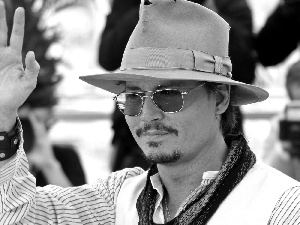 Glasses, Hat, actor, Johnny Depp, a man