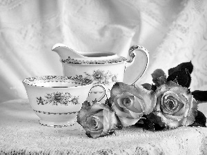 roses, cup, jug, porcelain