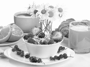 orange, Fruits, juice, cup, daisy, food, Flowers, bouquet, plate