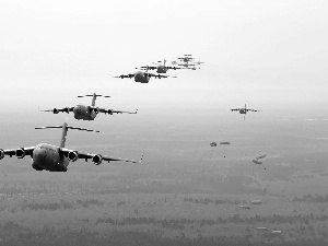 Boeing C-17 Globemaster III, jumps, parachute, flight