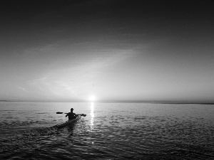 sea, a man, Kayak, Great Sunsets