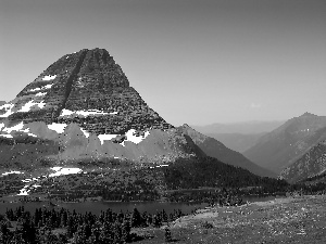 lake, Hidden, Mountains, woods, Montana