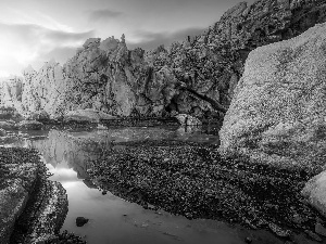 winter, Rocks, Jokulsarlon Lake, Sunrise, iceland