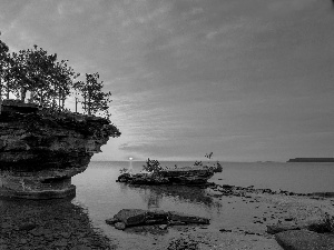 lake, Michigan, trees, viewes, rocks