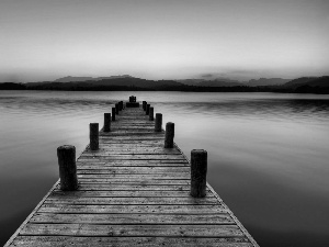 water, west, lake, Mountains, Platform, Sky