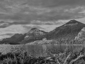 Waterton, Canada, Plants, Province of Alberta, Hotel hall, lake, Mountains, Waterton Lakes National Park