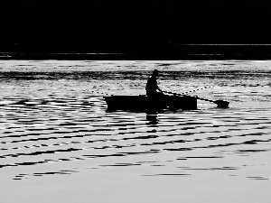 lake, Great Sunsets, an, Boat, Human