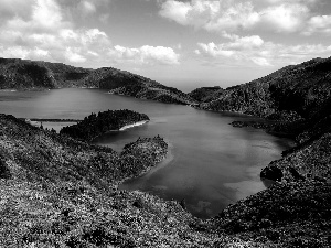 Miguel, Island, volcanic, Sao, Azores, lake, woods