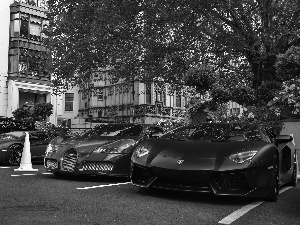 blue, Black, Lamborghini Aventador, Bugatti Veyron