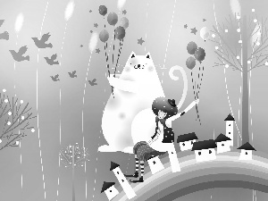 land, fantasy, cat, Great Rainbows, Puppet