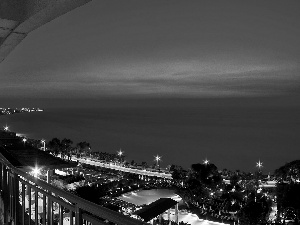 lanterns, Night, Hotel hall, Pools, Coast