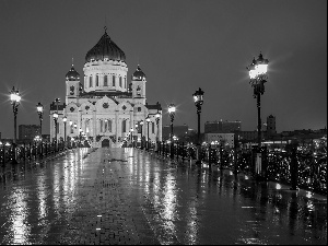 Moscow, Town, lanterns, House, bridge, night