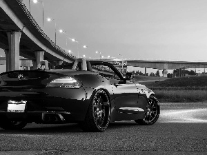 lanterns, roads, BMW, overpass, Black