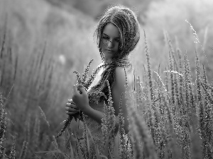 girl, Field, lavender, small bunch