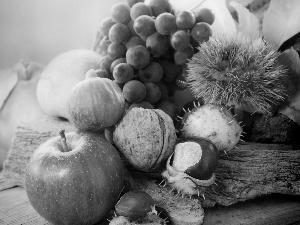 chestnuts, Grapes, composition, nuts, apples, Leaf, autumn