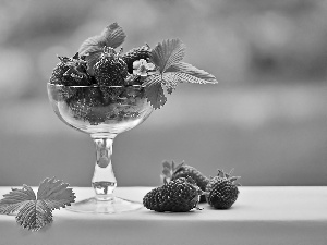 leaf, strawberries, Bowl