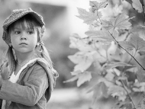 Leaf, girl, Hat