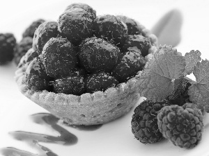 Leaf, bowl, raspberry