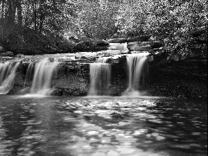 Przebijające, ligh, autumn, sun, luminosity, forest, waterfall, flash