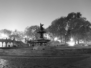 fountain, Night, light, Park