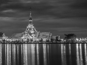 light, reflection, Buddhist, temple, Thailand