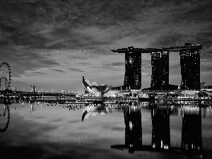 light, Singapur, Night, sea, Hotel hall