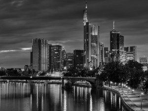 skyscrapers, Night, light, clouds