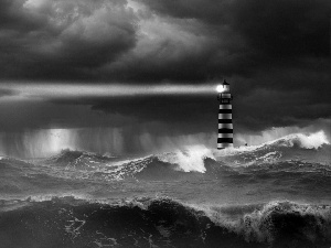 Lighthouse, maritime, sea, Waves, rough