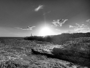 Lighthouse, maritime, sun, sea, west