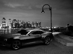 Town, Chevrolet, Lighthouse, Night, River, Camaro