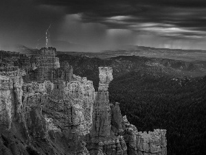 lightning, canyon, rocks