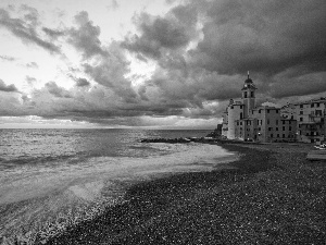 clouds, Church, Liguria, Italy, Camogli, sea