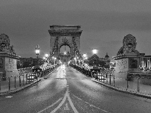 statues, lions, Budapest, Chain Bridge, Hungary