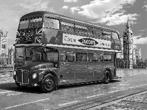 bus, Big Ben, London, bridge