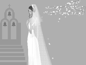 White, lady, long, veil, Dress, young