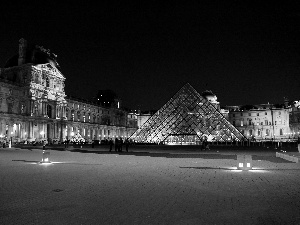 Museum, City at Night, Paris, Louvre, France