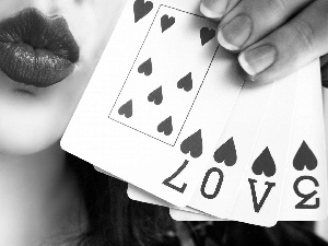 Cards, face, LOVE, lips