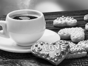 cup, Cookies, love, coffee