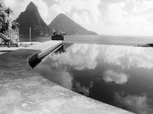 sea, Platform, Saint Lucia, Caribbean, Mountains, Pool